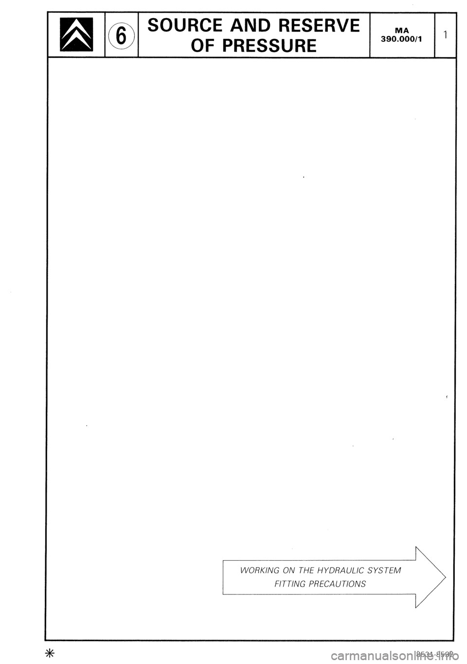 CITROEN CX 1988 Service Manual @I
SOURCE AND RESERVE MA ,,
OF PRESSURE
390.000/l
WORKING ON THE HYDRAULIC SYSTEM
\>
8531-8532 CITROEN CX 1988 Service Manual @I
SOURCE AND RESERVE MA ,,
OF PRESSURE
390.000/l
WORKING ON THE HYDRAULIC SYSTEM
\>
8531-8532