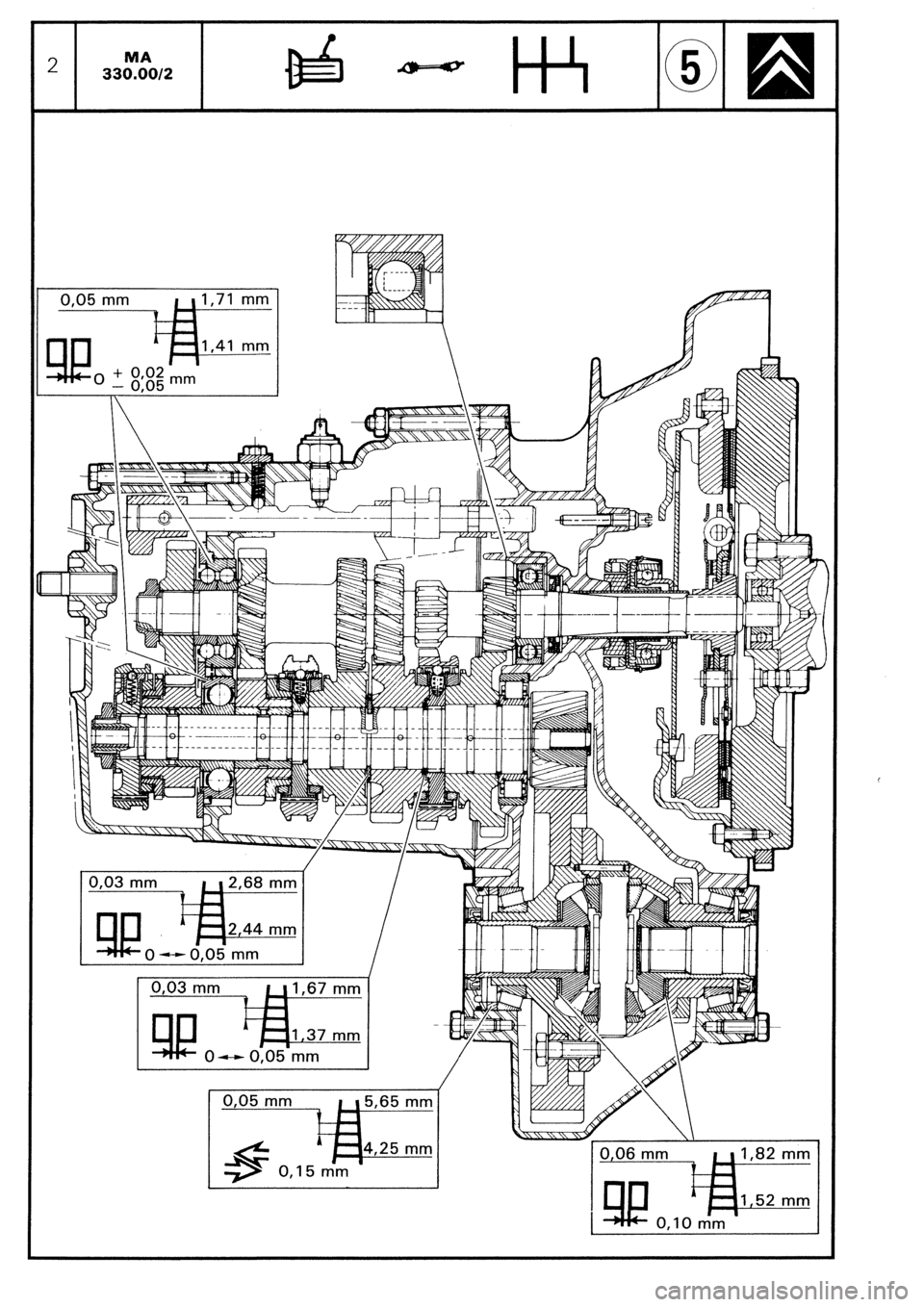 CITROEN CX 1988  Service Manual 0,05 mm 1 
se’- 
1 
0 + 0,02 
- 0.05 mm ,71 mm 
,41 mm  
