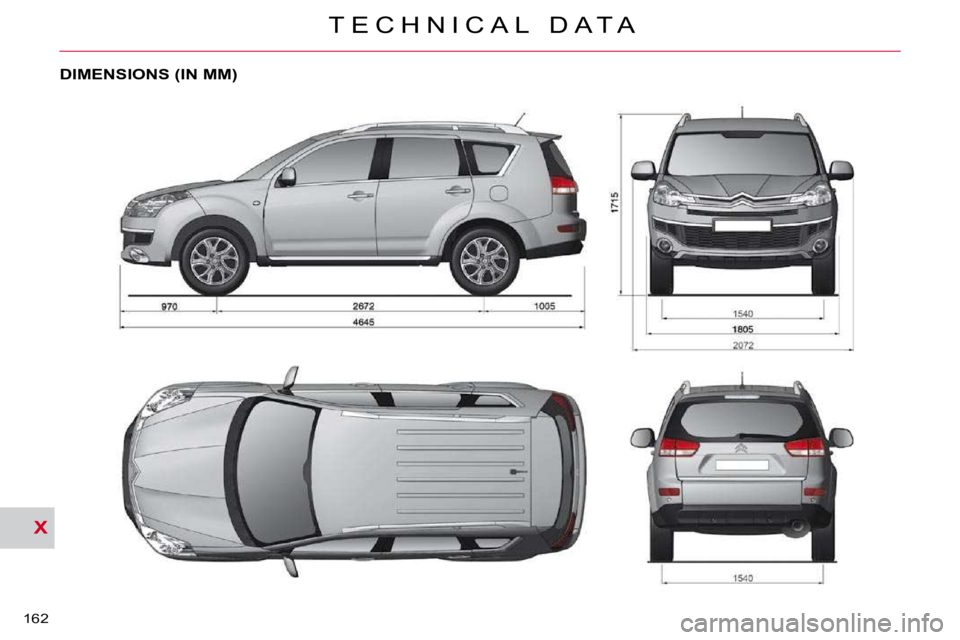 CITROEN C CROSSER 2009  Owners Manual X
T E C H N I C A L   D A T A
162 
DIMENSIONS (IN MM)      