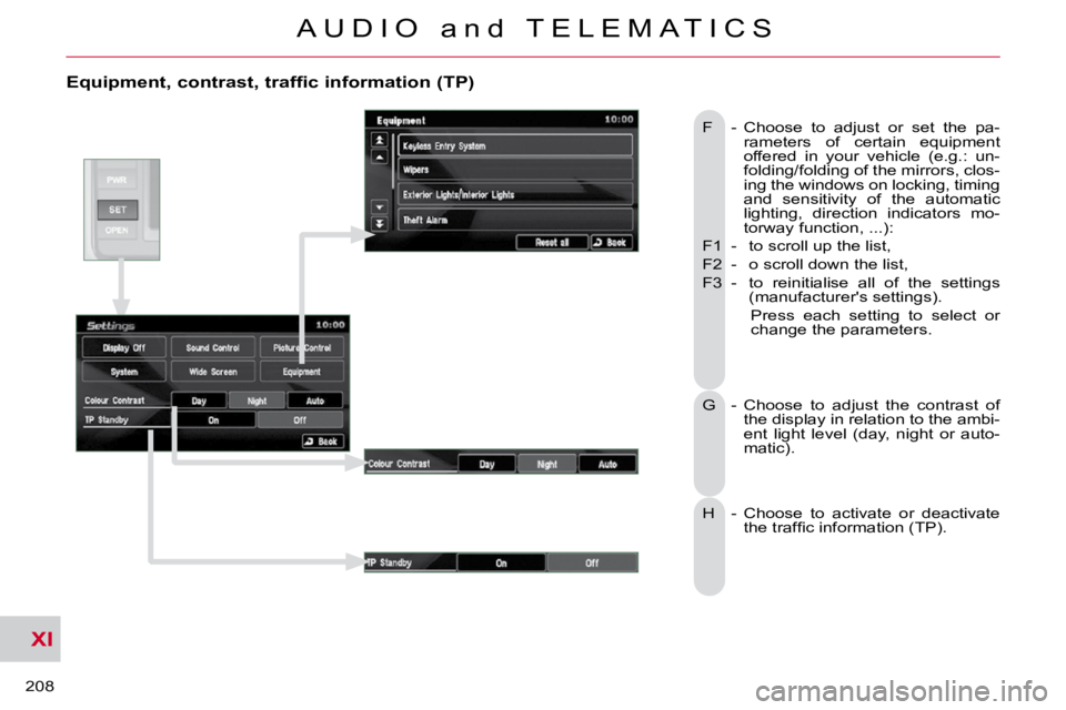 CITROEN C CROSSER 2010 Owners Manual XI
208
A U D I O a n d T E L E M A T I C S
Equipment, contrast, traffic information (TP)
F - Choose to adjust or set the pa-rameters of certain equipment
offered in your vehi CITROEN C CROSSER 2010 Owners Manual XI
208
A U D I O a n d T E L E M A T I C S
Equipment, contrast, traffic information (TP)
F - Choose to adjust or set the pa-rameters of certain equipment
offered in your vehi