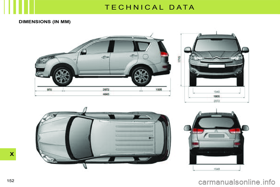 CITROEN C CROSSER DAG 2009  Owners Manual T E C H N I C A L   D A T A
X
152 
  DIMENSIONS (IN MM)      