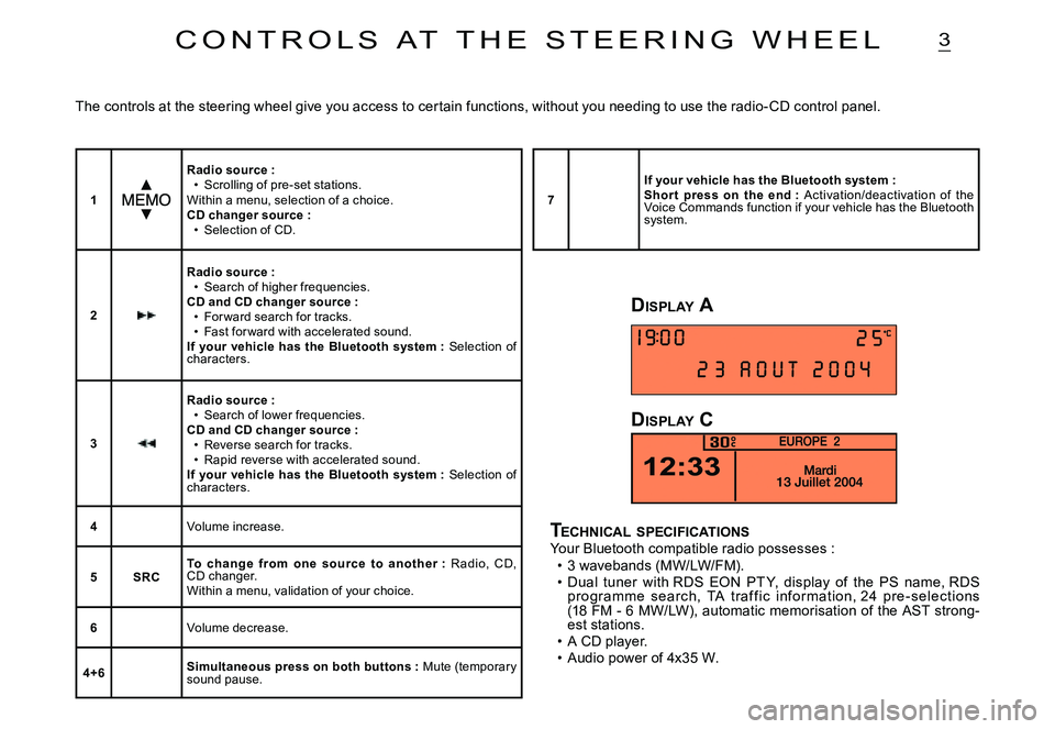 CITROEN C3 2007  Owners Manual 3
1
Radio source :Scrolling of pre-set stations.Within a menu, selection of a choice.CD changer source :Selection of CD.
