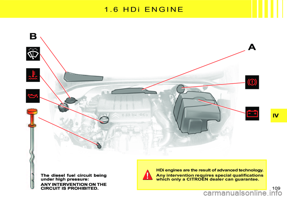 CITROEN C3 DAG 2007  Owners Manual �1�0�9� 
�1 �. �6 �  �H �Di  E N G I N E
HDi engines are the result of advanced technology.
�A�n�y� �i�n�t�e�r�v�e�n�t�i�o�n� �r�e�q�u�i�r�e�s� �s�p�e�c�i�a�l� �q�u�a�l�i�ﬁ� �c�a�t�i�o�n�s� which on