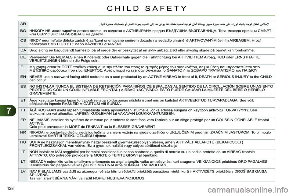 CITROEN C4 DAG 2013  Owners Manual 7
AR
BG
НИКОГА НЕ инсталирайте детско столче на седалка с АКТИВИРАНА предна ВЪЗДУШНА ВЪЗГЛАВНИЦА. То в а можеда 