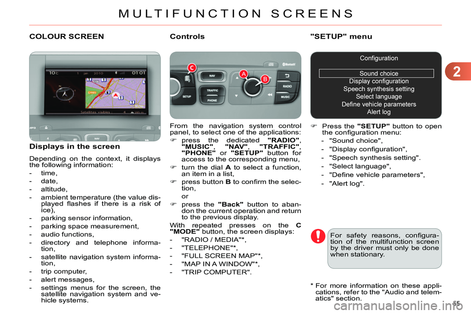 CITROEN C4 DAG 2013 Workshop Manual 2
MULTIFUNCTION SCREENS
55 
   
 
 
 
 
 
 
 
 
 
 
 
 
 
 
 
 
 
 
 
 
 
COLOUR SCREEN 
 
From the navigation system control 
panel, to select one of the applications: 
   
 
 
 press the dedicate