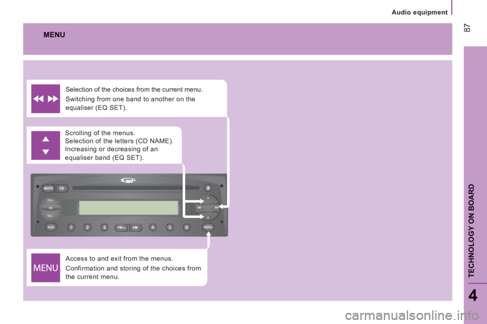 CITROEN JUMPER 2011  Owners Manual FM MUTE CD
AMAS
Audio equipment
87
4
TECHNOLOGY ON BOAR
D
  Access to and exit from the menus. 
  Confirmation and storing of the choices from 
the current menu.    Scrolling of the menus. 
  Selectio
